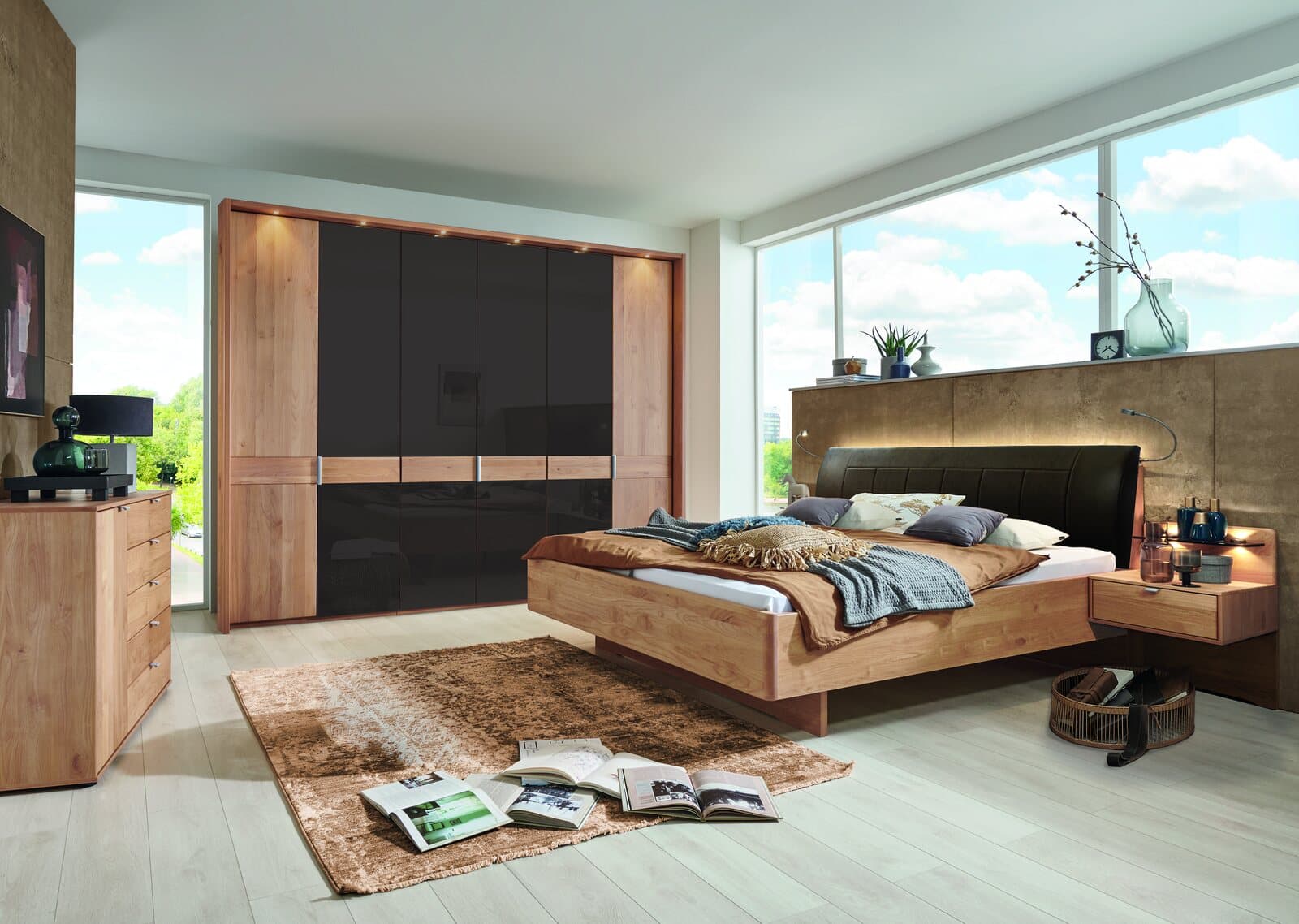 Schlafzimmer LS 974222 mit schwebendem Bettrahmen und Nachtschränken